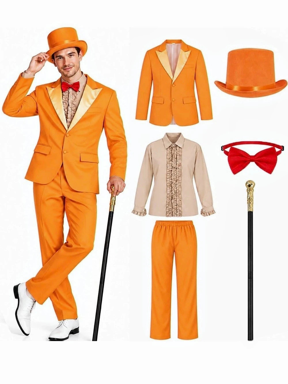 Funny Suit Outfit Orange 6-Piece Costume Set Size Large NWT